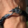 bracelet loup noir brillant, cuir végétal, l'âge du cuir, maroquinerie artisanale, dordogne, france