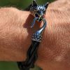 bracelet loup noir brillant, cuir végétal, l'âge du cuir, maroquinerie artisanale, dordogne, france