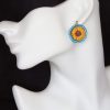boucle d oreille fleur tournesol bleu, l'âge du cuir, maroquinerie artisanale éthique et responsable, dordogne, france