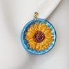 boucle d oreille fleur tournesol bleu, l'âge du cuir, maroquinerie artisanale éthique et responsable, dordogne, france