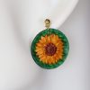 boucle d oreille fleur tournesol vert, l'âge du cuir, maroquinerie artisanale éthique et responsable, dordogne, france