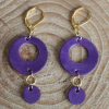 boucles d'oreilles 2 ronds violet, cuir végétal, l'âge du cuir, maroquinerie artisanale, dordogne, france