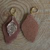 boucles d'oreilles dentelle de feuille cuir nourri envers, cuir végétal, l'âge du cuir, maroquinerie artisanale, dordogne, france