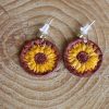 boucle d oreille fleur tournesol marron jaune, l'âge du cuir, maroquinerie artisanale éthique et responsable, dordogne, france