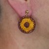 boucles d'oreilles marron tournesol, cuir végétal, l'âge du cuir, maroquinerie artisanale, dordogne, france