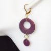 boucles d'oreilles pendantes violet 2 ronds, l'âge du cuir, maroquinerie artisanale éthique et responsable, dordogne, france