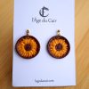 boucles d'oreilles tournesol marron, cuir végétal, l'âge du cuir, maroquinerie artisanale, dordogne, france