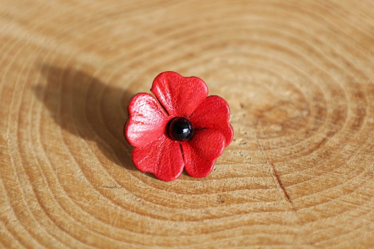 pins fleur rouge, cuir végétal, l'âge du cuir, maroquinerie artisanale, dordogne, france
