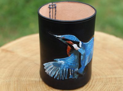 pot à crayons cuir martin pêcheur, cuir végétal, l'âge du cuir, maroquinerie artisanale, dordogne, france