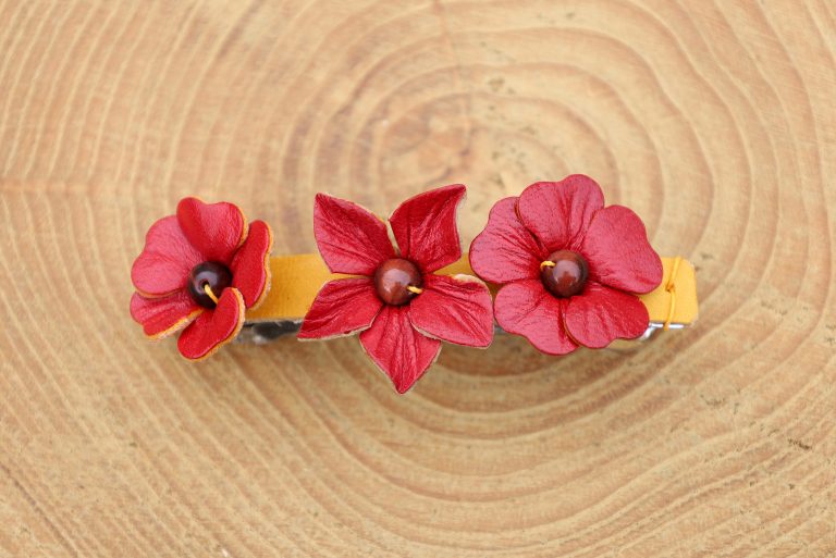 barrette cheveux,cuir végétal, l'âge du cuir, maroquinerie artisanale, dordogne, france
