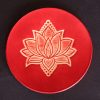 sous verre fleur de lotus rouge, cuir végétal, l'âge du cuir, maroquinerie artisanale, Dordogne, France