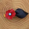 barrette fleur orange feuille rouge fond noir, cuir végétal, l'âge du cuir, maroquinerie artisanale, Dordogne, France