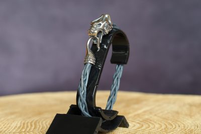 bracelet homme cuir tressé tigre bleu, cuir végétal, l'âge du cuir, maroquinerie artisanale, Dordogne, France