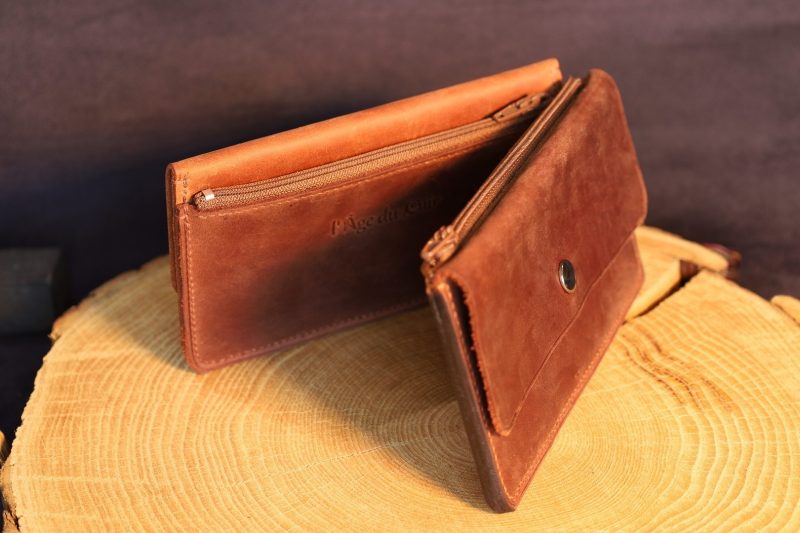 porte monnaie 3 compartiments, cuir à tannage végétal, peau éthique, l'âge du cuir, maroquinerie artisanale, Dordogne, France