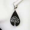 boucle d'oreilles gouttes d'eau arbre de vie noir argent, tannage végétal, l'âge du cuir, maroquinerie artisanale éthique et responsable, dordogne, france