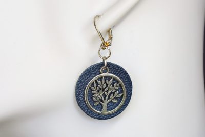 boucle d oreille arbre de vie bleu rond, argent, l'âge du cuir, maroquinerie artisanale éthique et responsable, dordogne, france