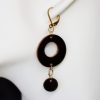 boucles d'oreilles pendantes noir 2 ronds, tannage végétal, l'âge du cuir, maroquinerie artisanale éthique et responsable, dordogne, france