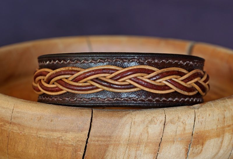 bracelet cuir homme tressé, viking, sami, tannage végétal, marron foncé, maroquinerie artisanale éthique et responsable, dordogne, france