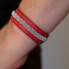 bracelet femme cuir, viking, sami, tannage végétal, rouge et argent, maroquinerie artisanale éthique et responsable, dordogne, france