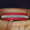 bracelet femme cuir, viking, sami, tannage végétal, rouge et argent, maroquinerie artisanale éthique et responsable, dordogne, france