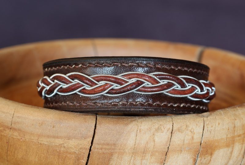 bracelet homme cuir tressé, viking, sami, tannage végétal, marron foncé, maroquinerie artisanale éthique et responsable, dordogne, france