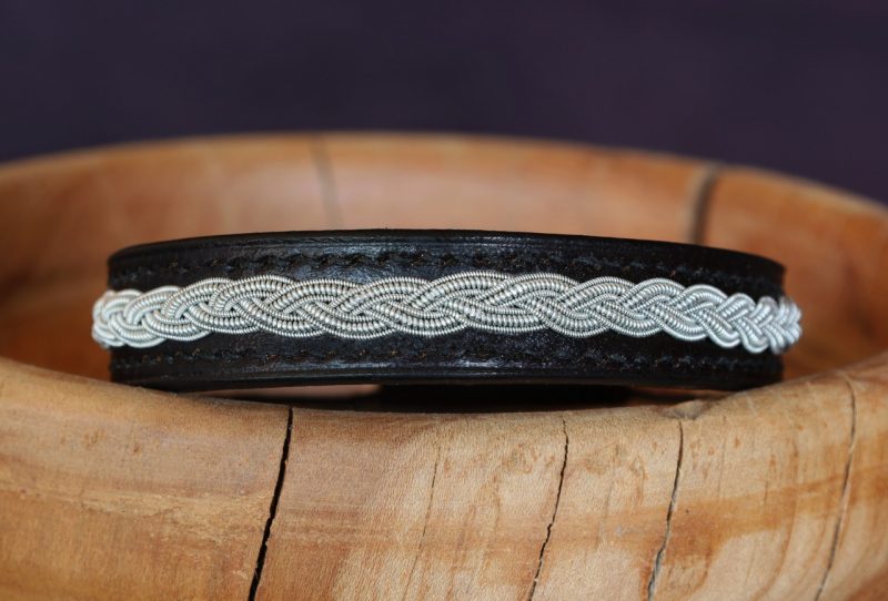 bracelet homme cuir tressé, viking, sami, tannage végétal, noir et argent, maroquinerie artisanale éthique et responsable, dordogne, france