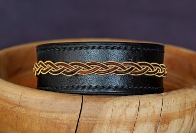 bracelet viking, cuir tressé, sami, tannage végétal, noir or et marron, maroquinerie artisanale éthique et responsable, Dordogne, France