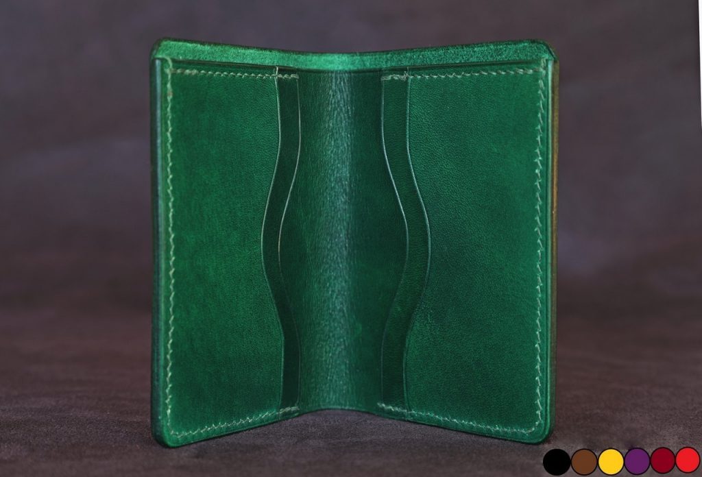 porte carte homme cuir double cuir vache vert, bovin à tannage végétal, maroquinerie artisanale éthique et responsable, Dordogne, France