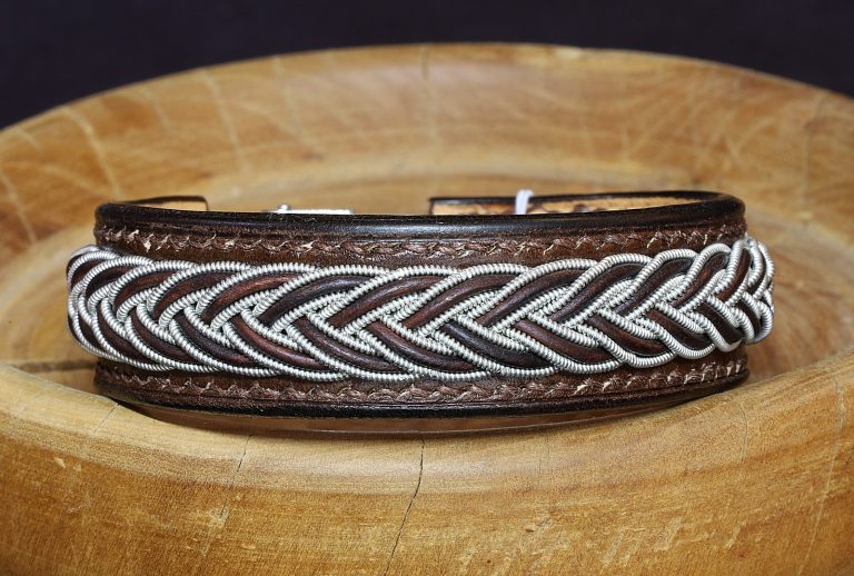 bracelet cuir homme viking sami coutures marron foncé étain Rávdnjárga, tannage végétal, l'âge du cuir, maroquinerie artisanale éthique et responsable, Dordogne, France