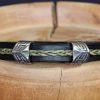 bracelet viking noir vert 2 perles triangulaires Helgrønn, tannage végétal, l'âge du cuir, maroquinerie artisanale éthique et responsable, Dordogne, France