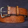 ceinture fleurs marron, tannage végétal, l'âge du cuir, maroquinerie artisanale éthique et responsable, Dordogne, France