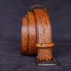 ceinture fleurs marron, tannage végétal, l'Âge du Cuir, maroquinerie artisanale éthique et responsable, Dordogne, France